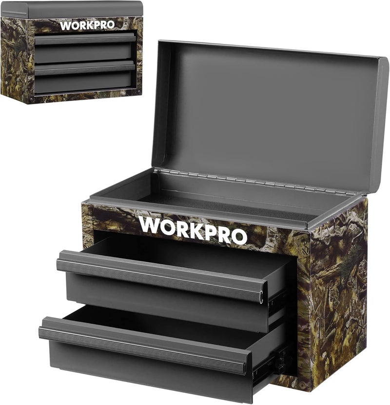 WORKPRO Metal Mini Tool Box, Top Tool Chest containing Two Drawers with Ball Bearing Slides, PVC Drawer Liners and PP Feet Pads, Durable Cold Rolled Steel Small Toolbox for Multi-Purpose Storage - Image 1